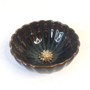 JianZhan Tenmoku Porcelain Fambe Glazed Teacup With Silver Lotus Flower